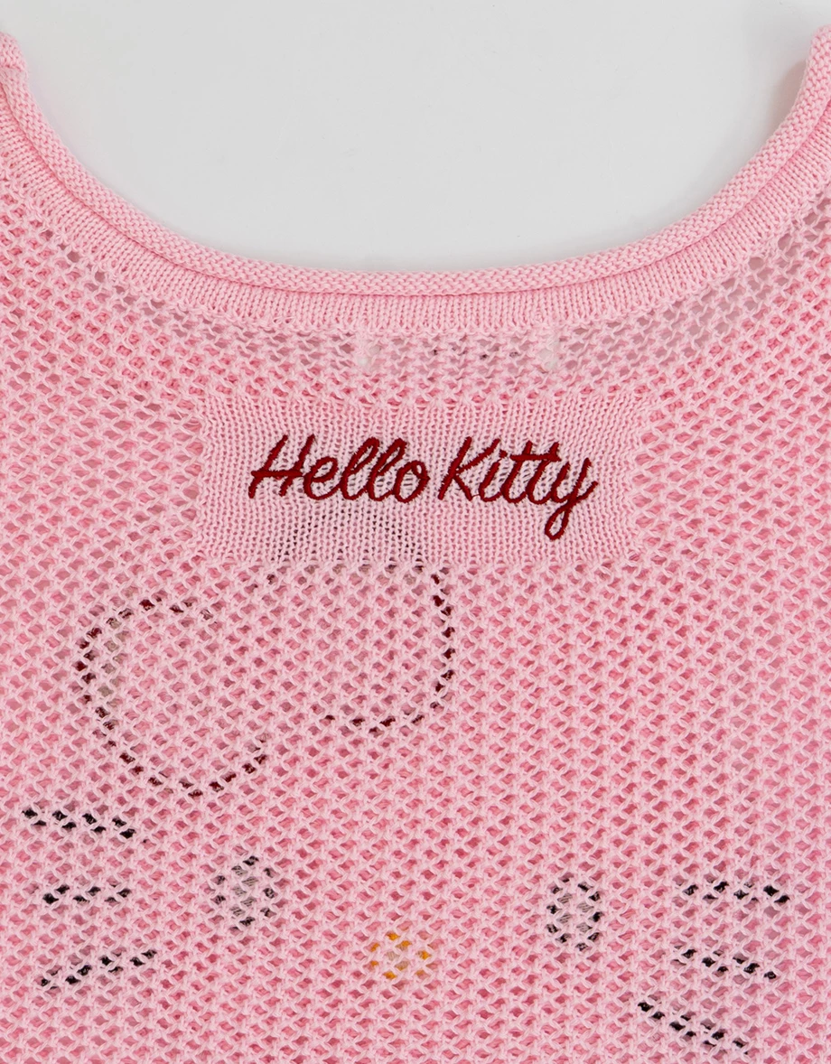 【三麗鷗聯名】KITTY貼布繡圓領長袖網格針織衫 【三麗鷗聯名】KITTY貼布繡圓領長袖網格針織衫