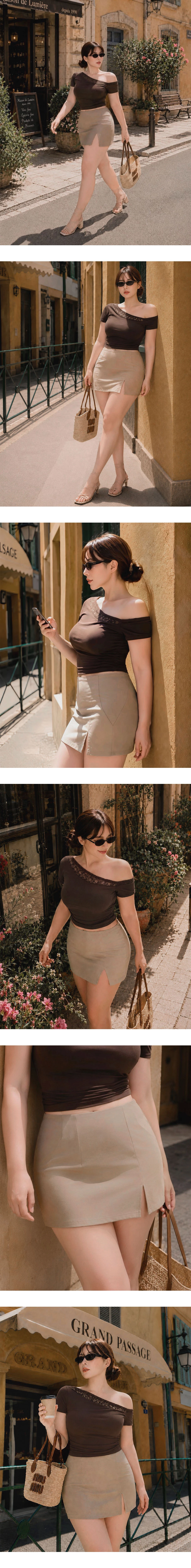 AIRY HOURGLASS Front Slit Stretchy Twill Mini Skort