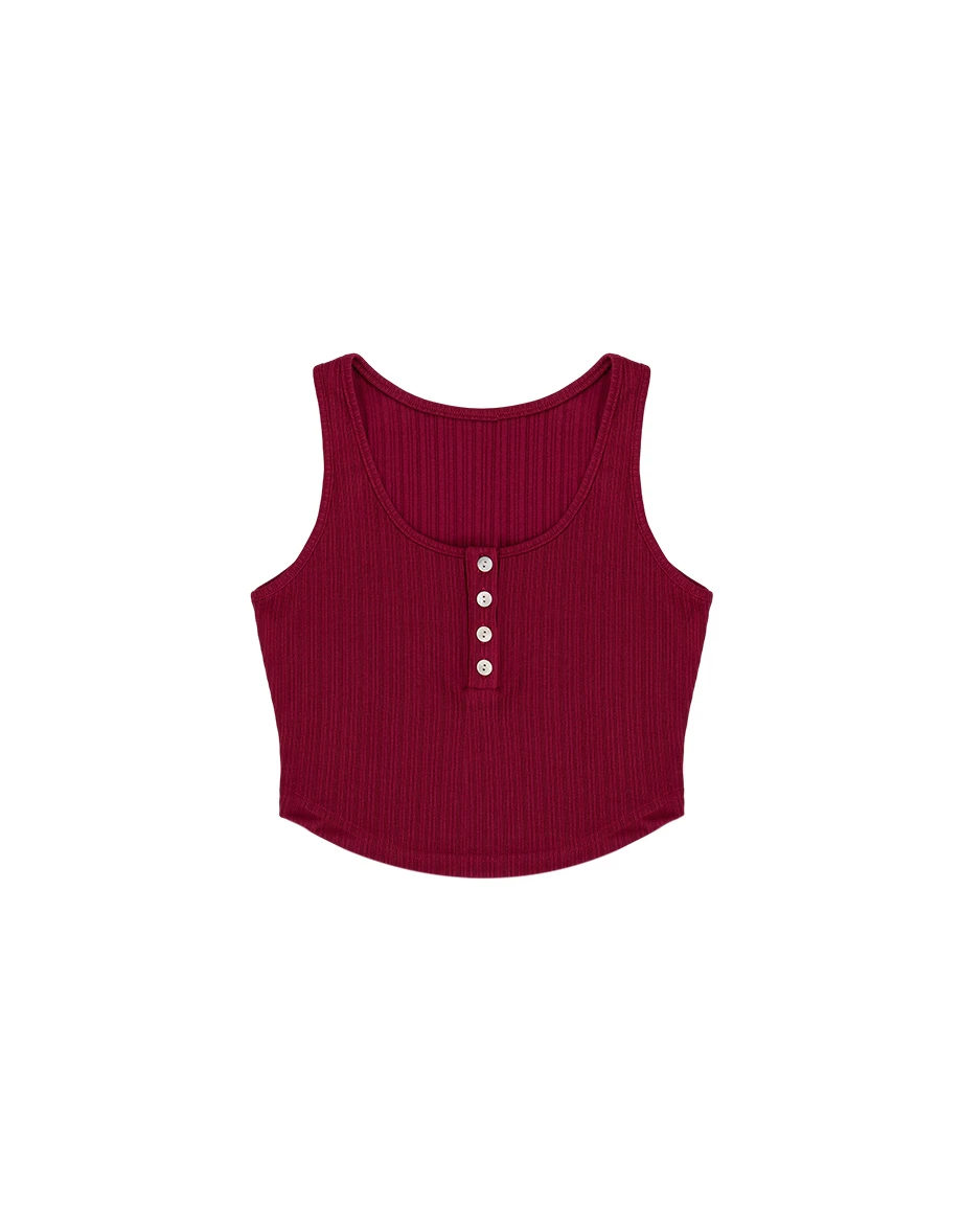 U領排扣半開襟壓紋短版坦克背心