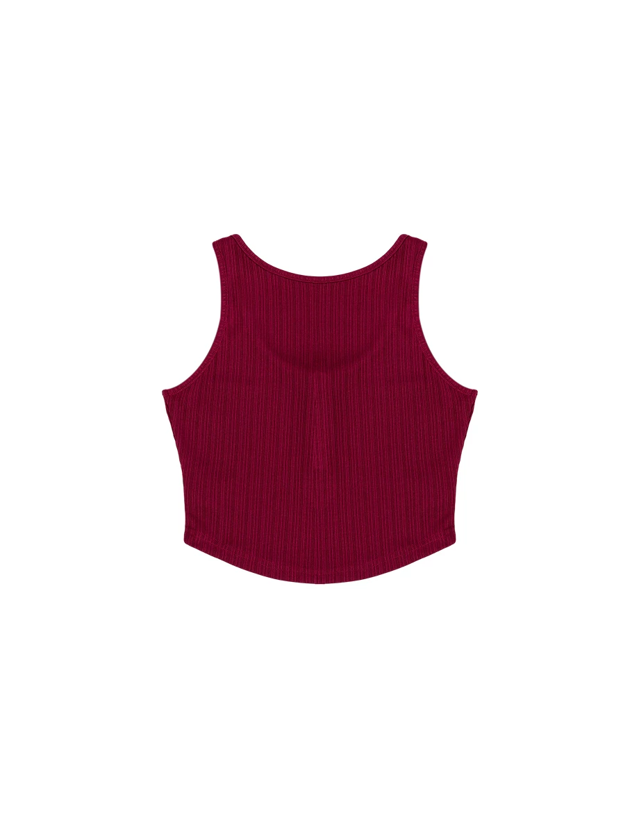 U領排扣半開襟壓紋短版坦克背心