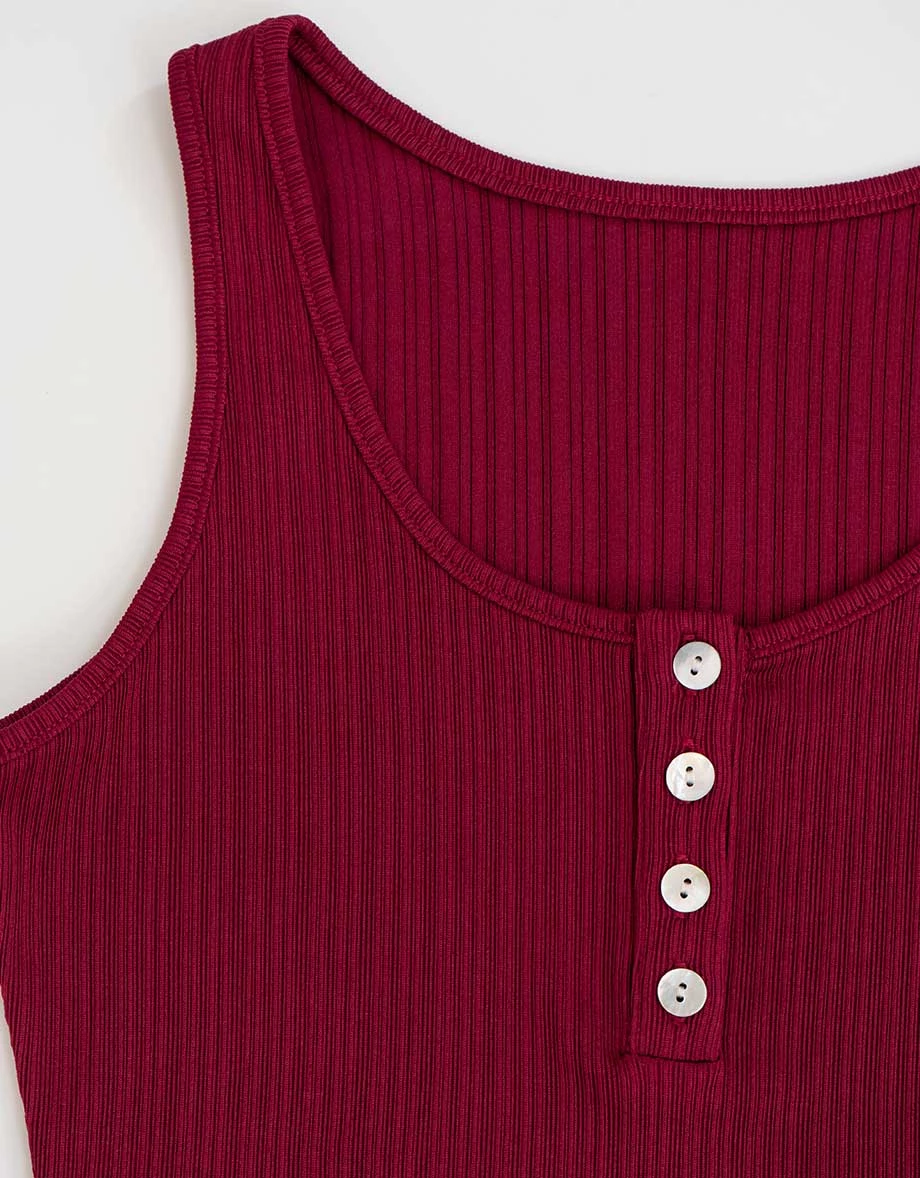 U領排扣半開襟壓紋短版坦克背心