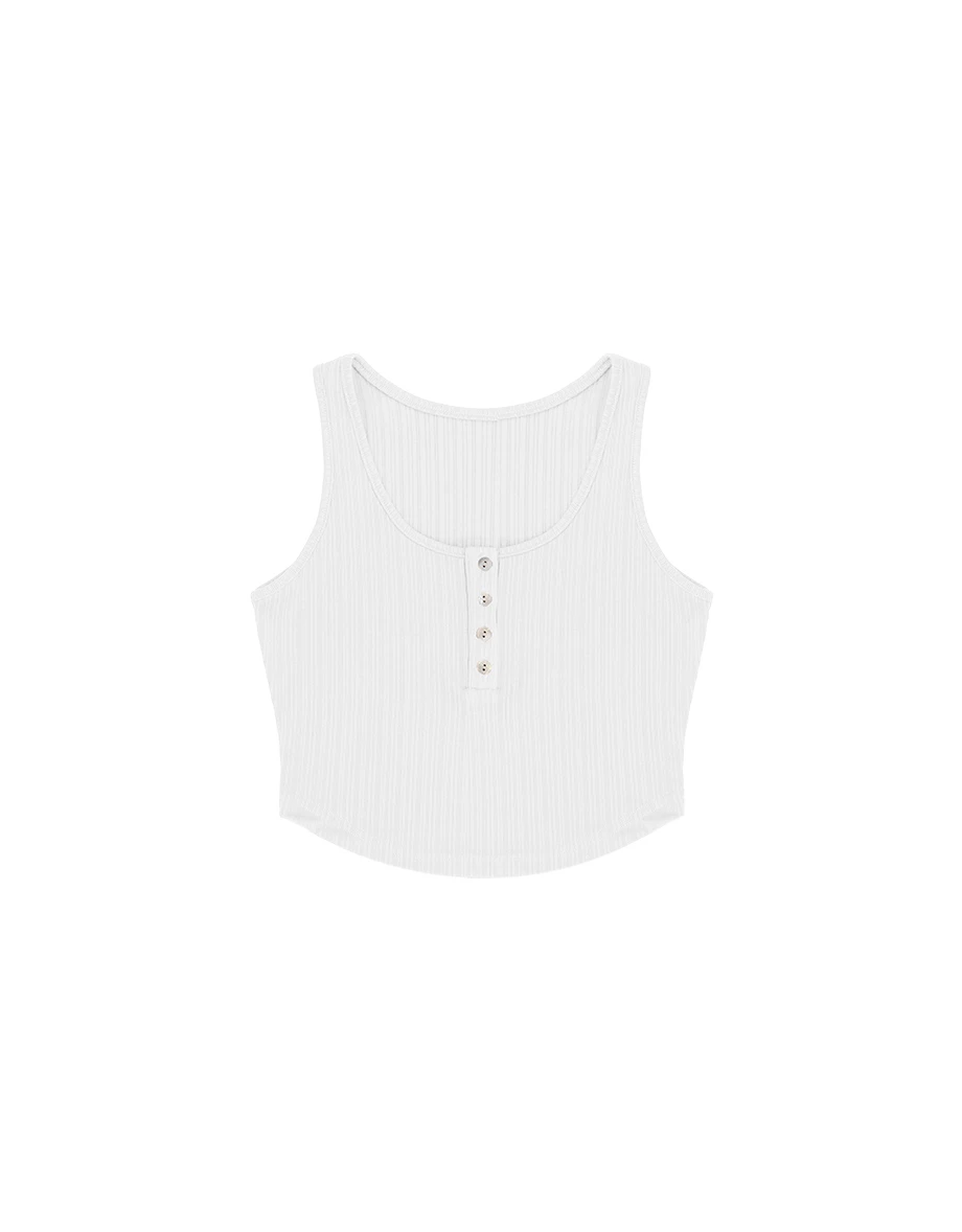 U領排扣半開襟壓紋短版坦克背心