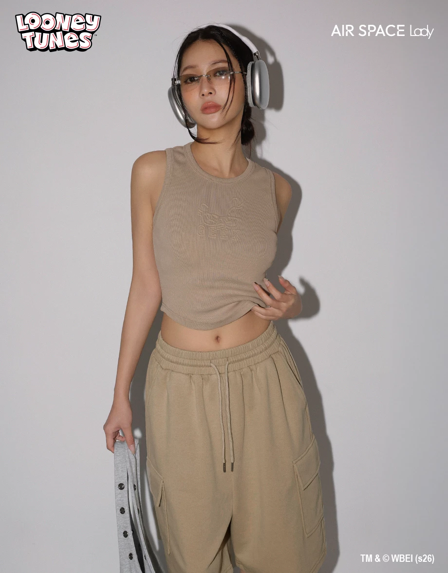 【樂一通】 立體印花字母水洗羅紋短版坦克背心