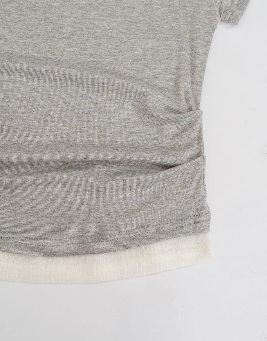 假兩件大圓領拉格蘭短袖合身上衣