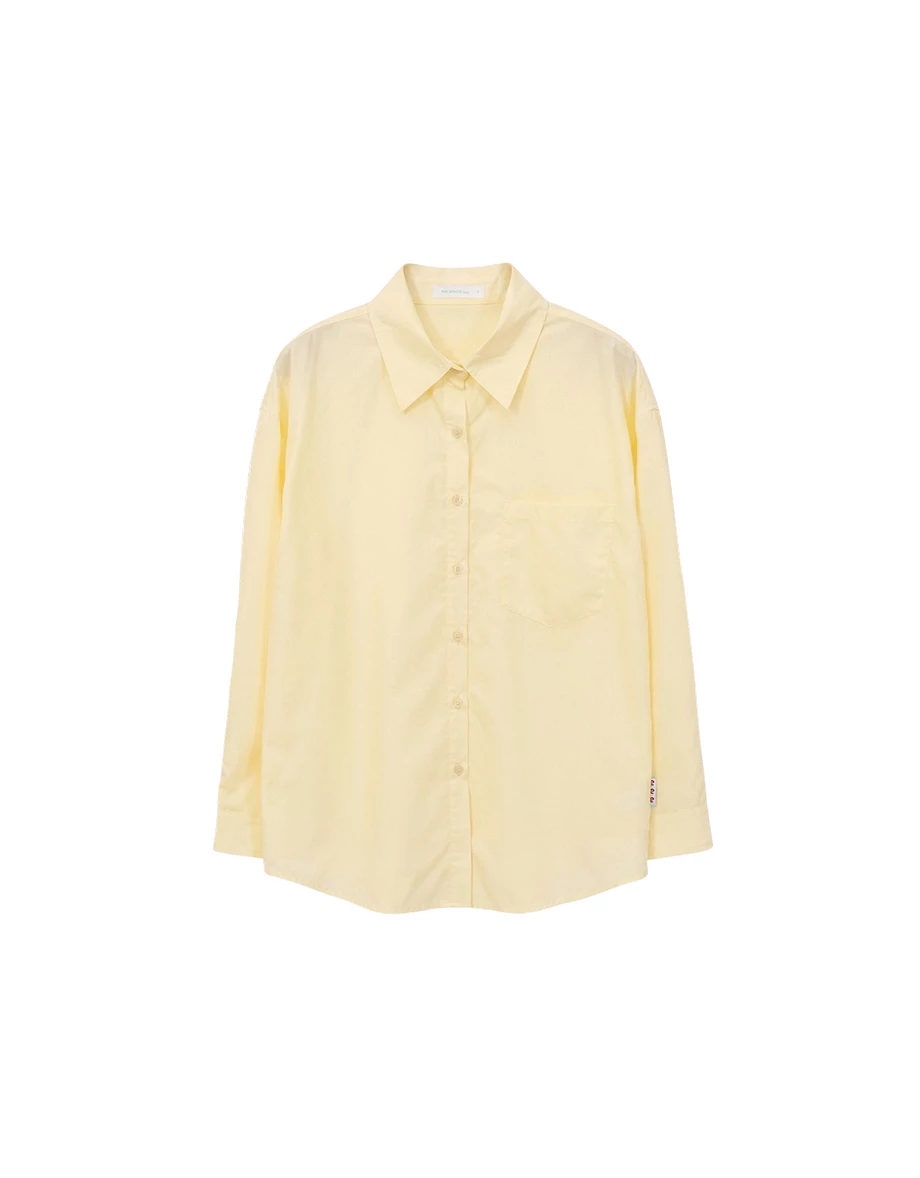 單口袋落肩長袖長版襯衫