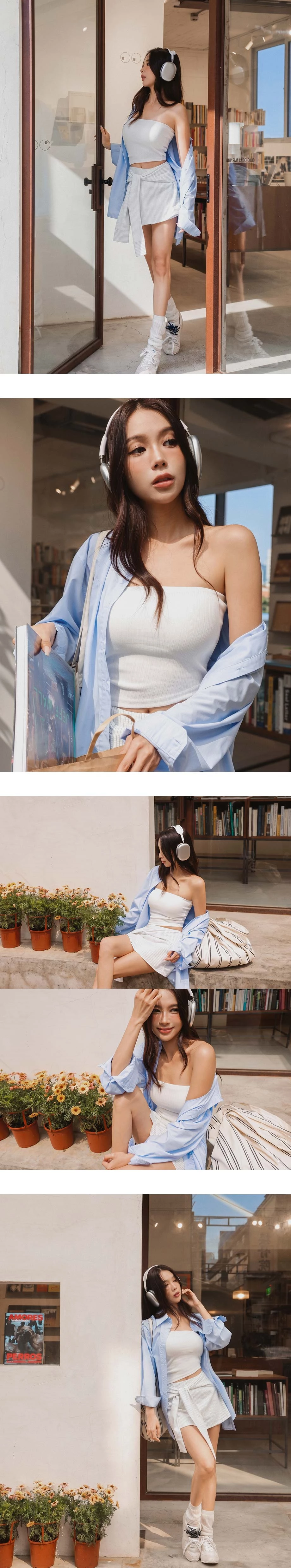 單口袋落肩長袖長版襯衫