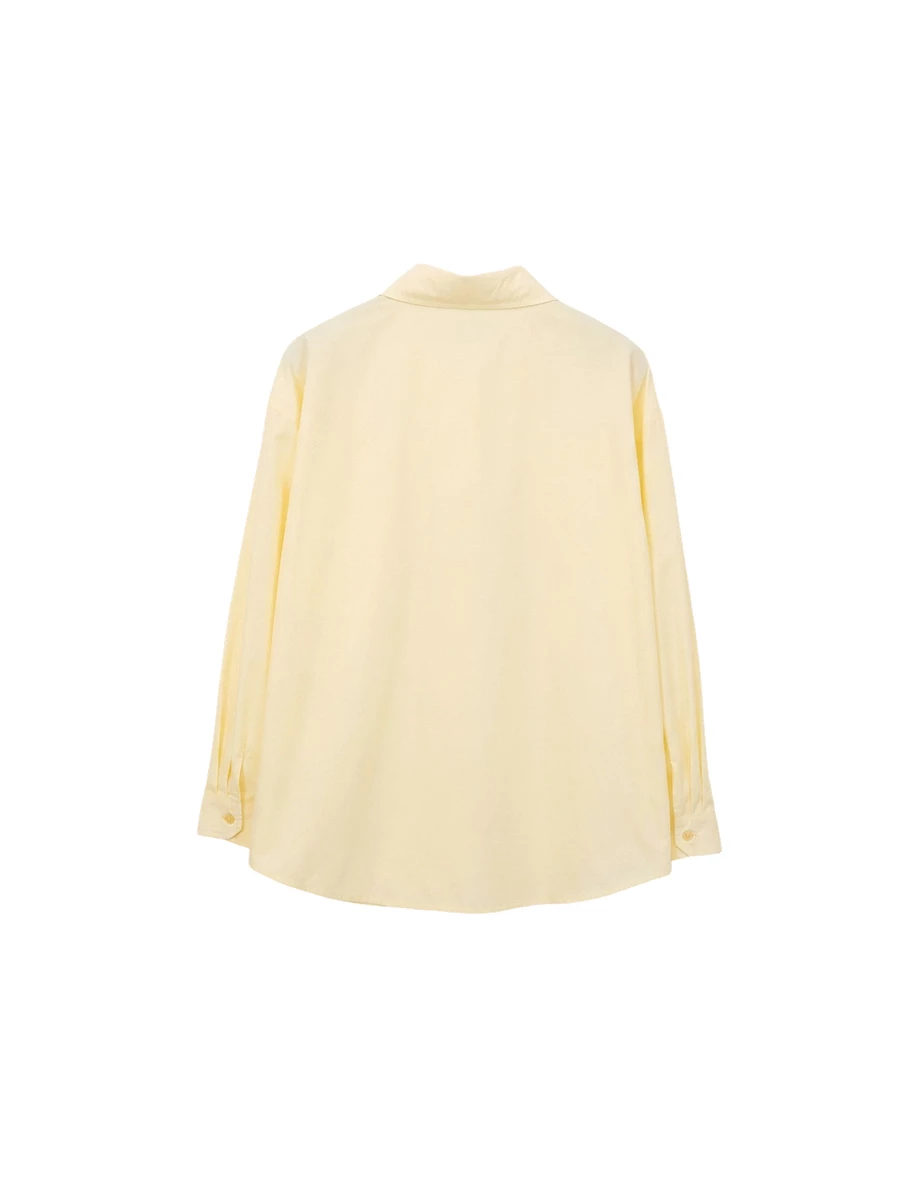 單口袋落肩長袖長版襯衫