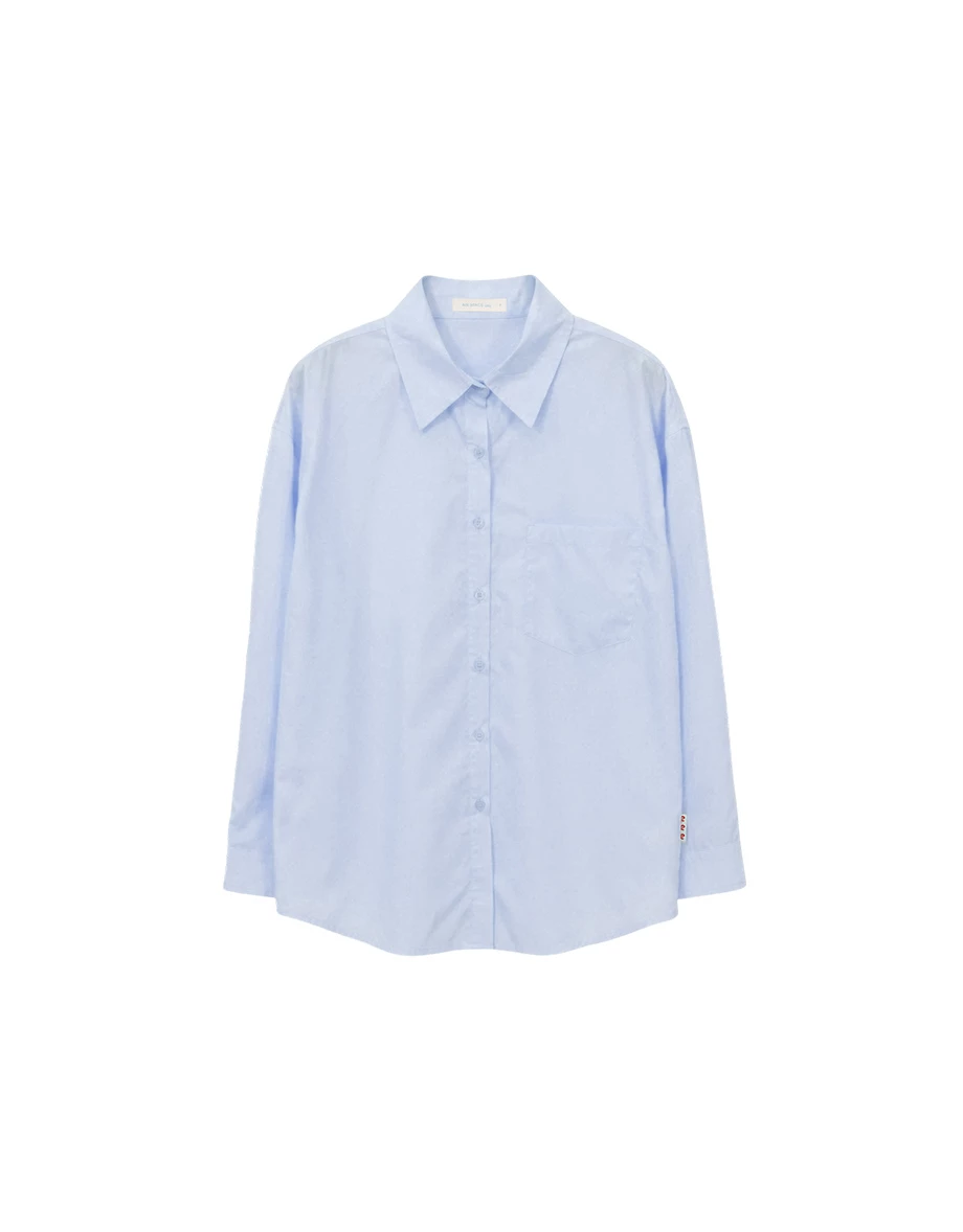 單口袋落肩長袖長版襯衫