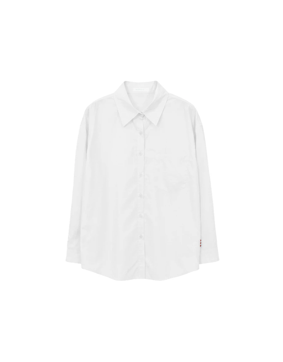 單口袋落肩長袖長版襯衫