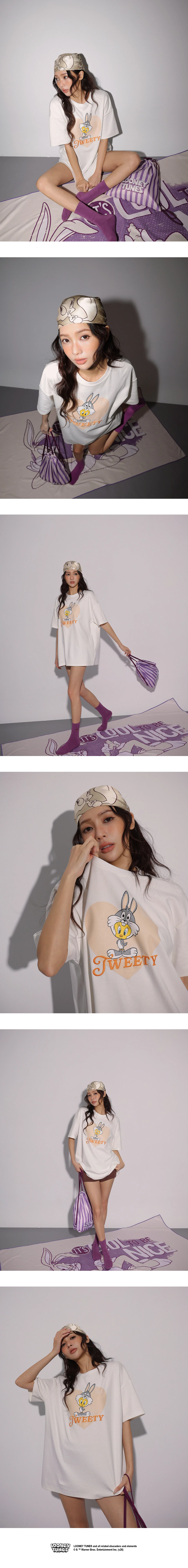 【樂一通】 印花刺繡字母短袖寬版TEE