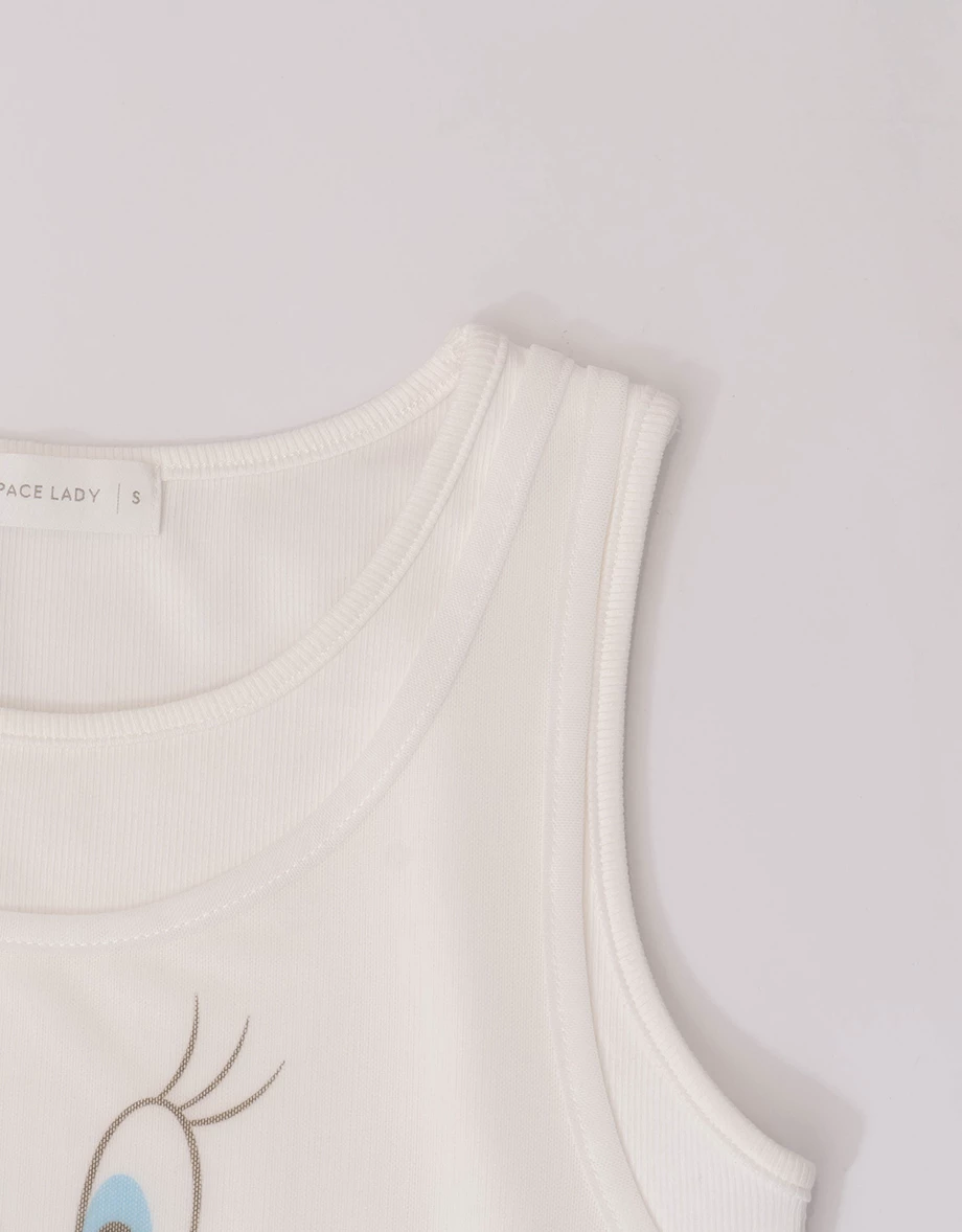 【樂一通】 假兩件印花網紗羅紋短版坦克背心