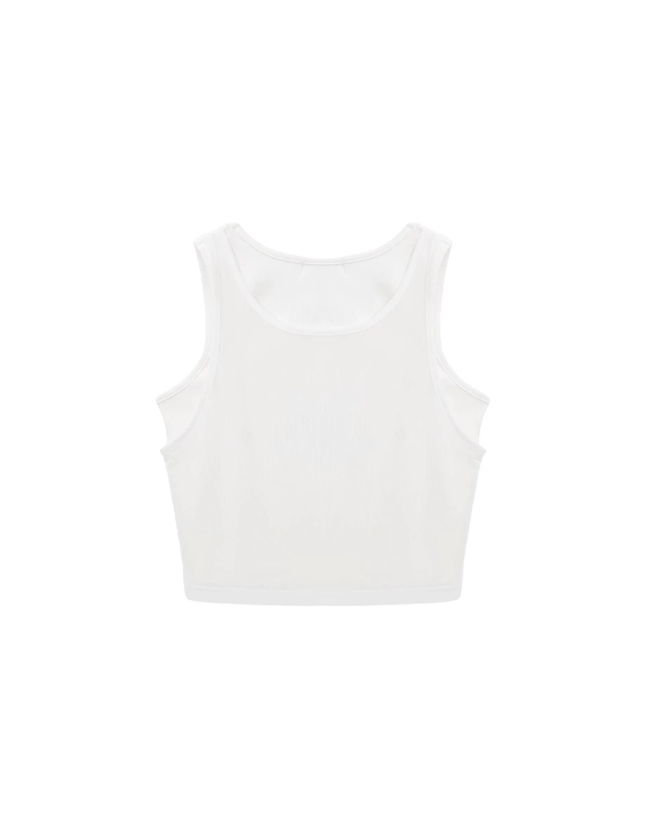 【樂一通】 假兩件印花網紗羅紋短版坦克背心