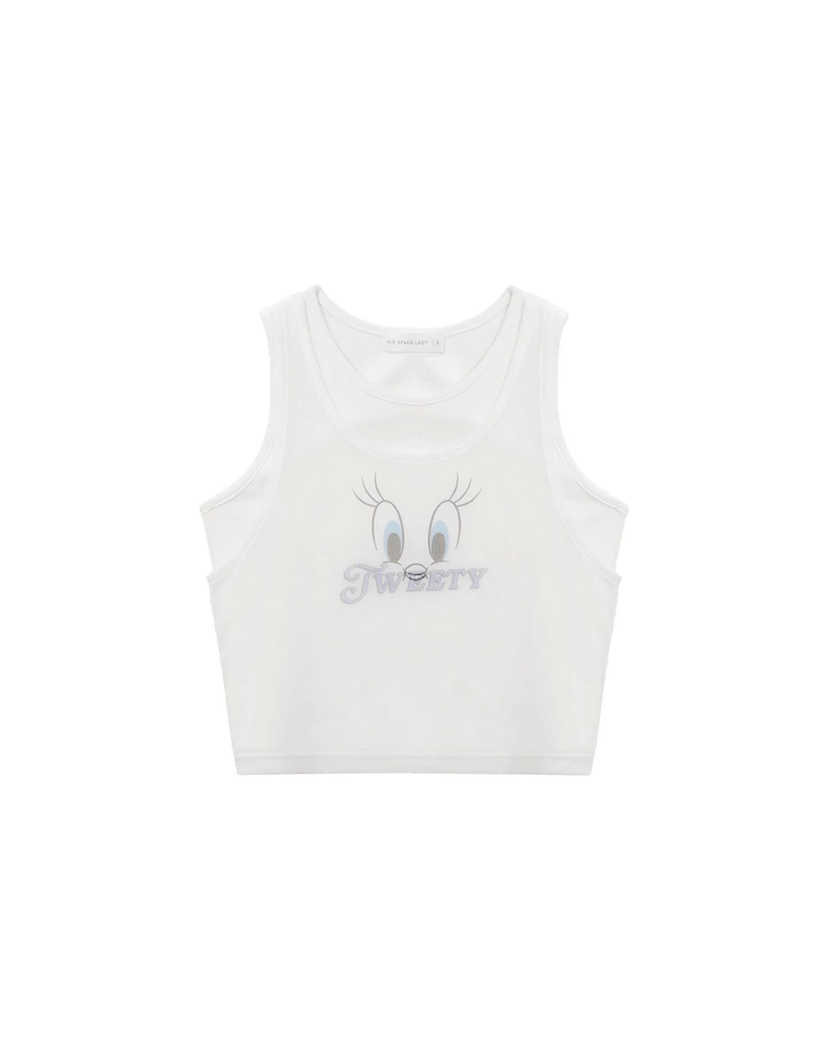 【樂一通】 假兩件印花網紗羅紋短版坦克背心