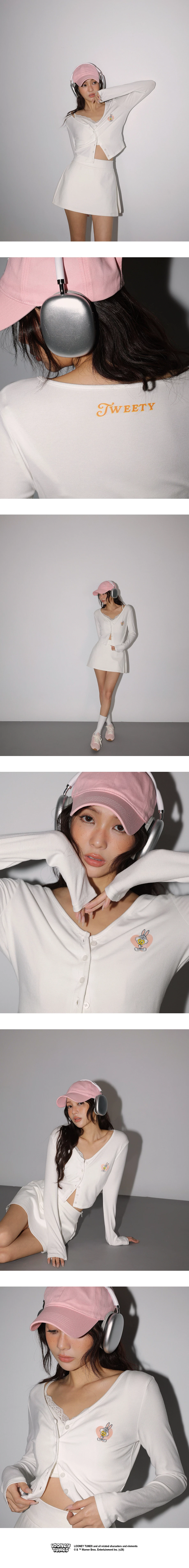 【樂一通】 印花字母V領長袖排扣開襟衫