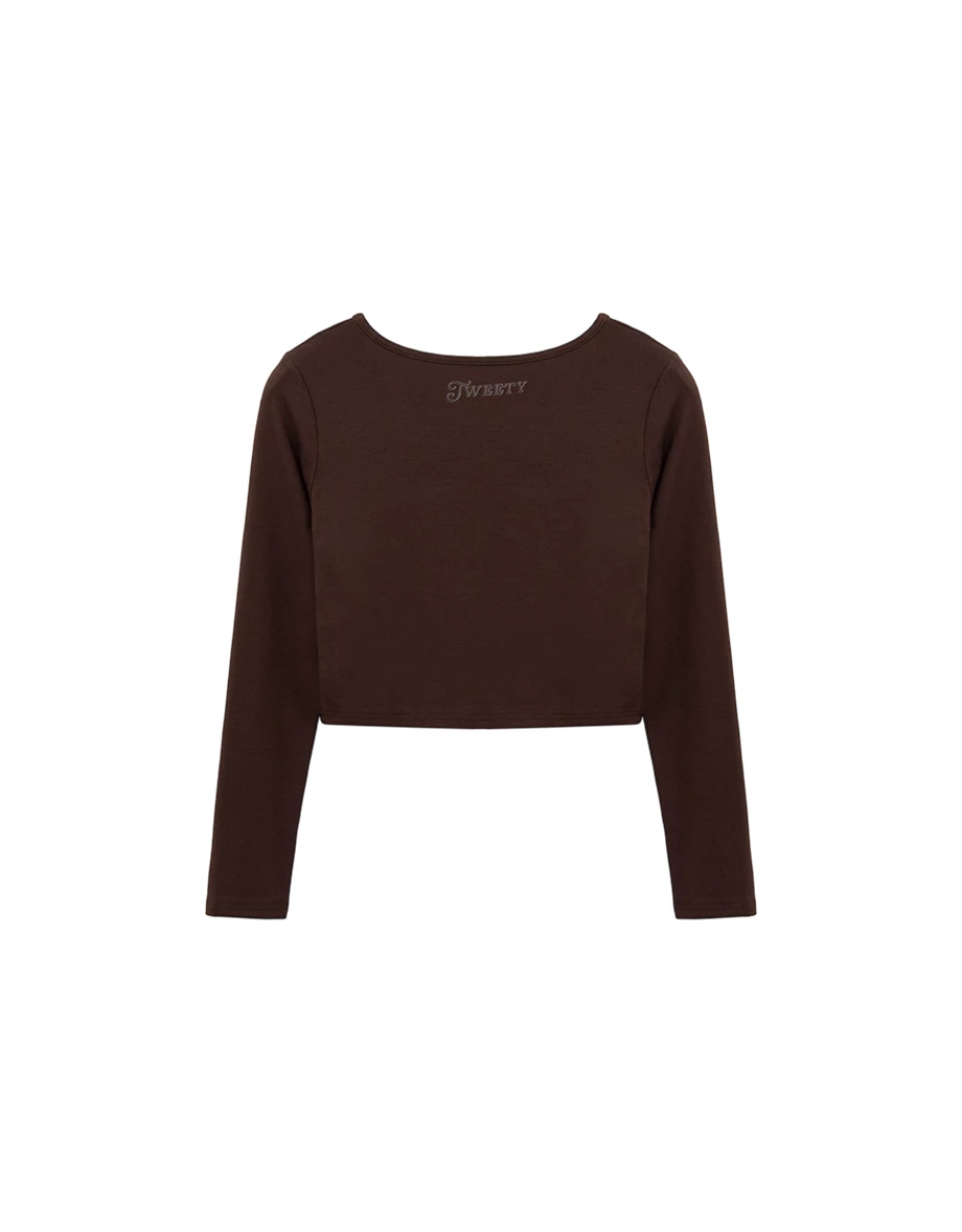 【樂一通】 印花字母V領長袖排扣開襟衫