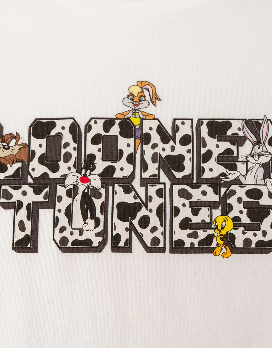 【樂一通】 乳牛斑紋字母印花圓領短袖短版合身TEE