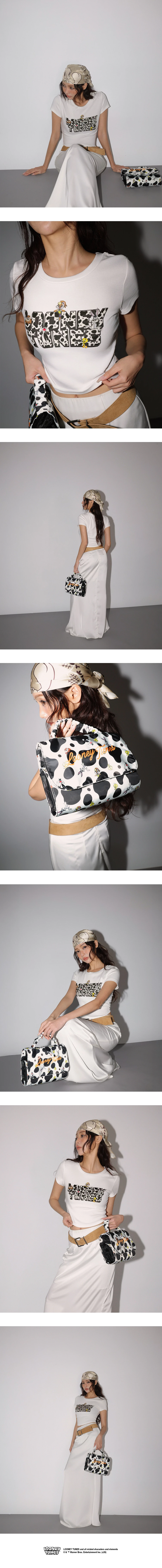 【樂一通】 乳牛斑紋字母印花圓領短袖短版合身TEE