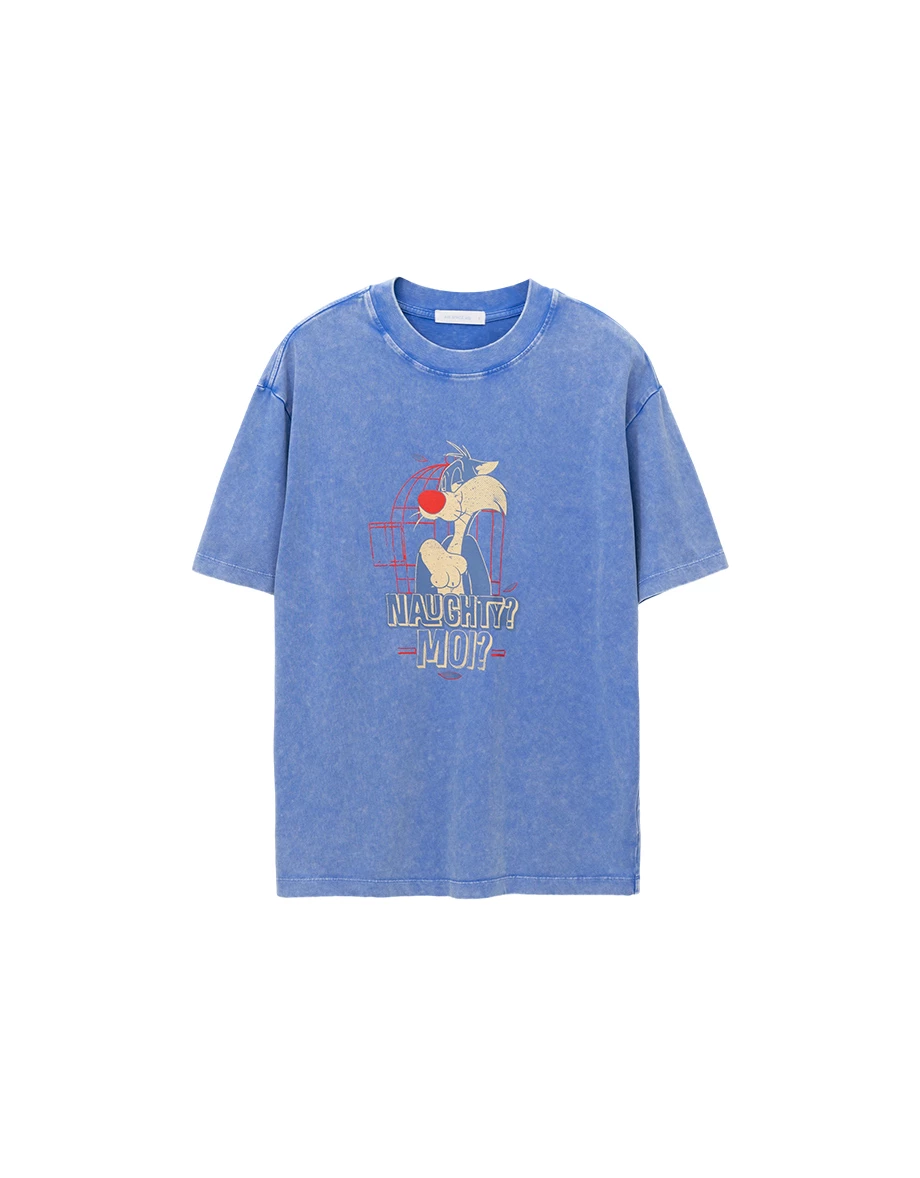 【樂一通】 古著風印花圓領短袖水洗寬版TEE