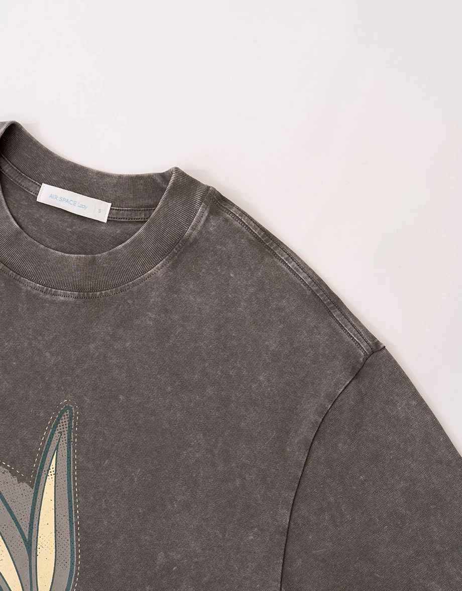 【樂一通】 古著風印花圓領短袖水洗寬版TEE