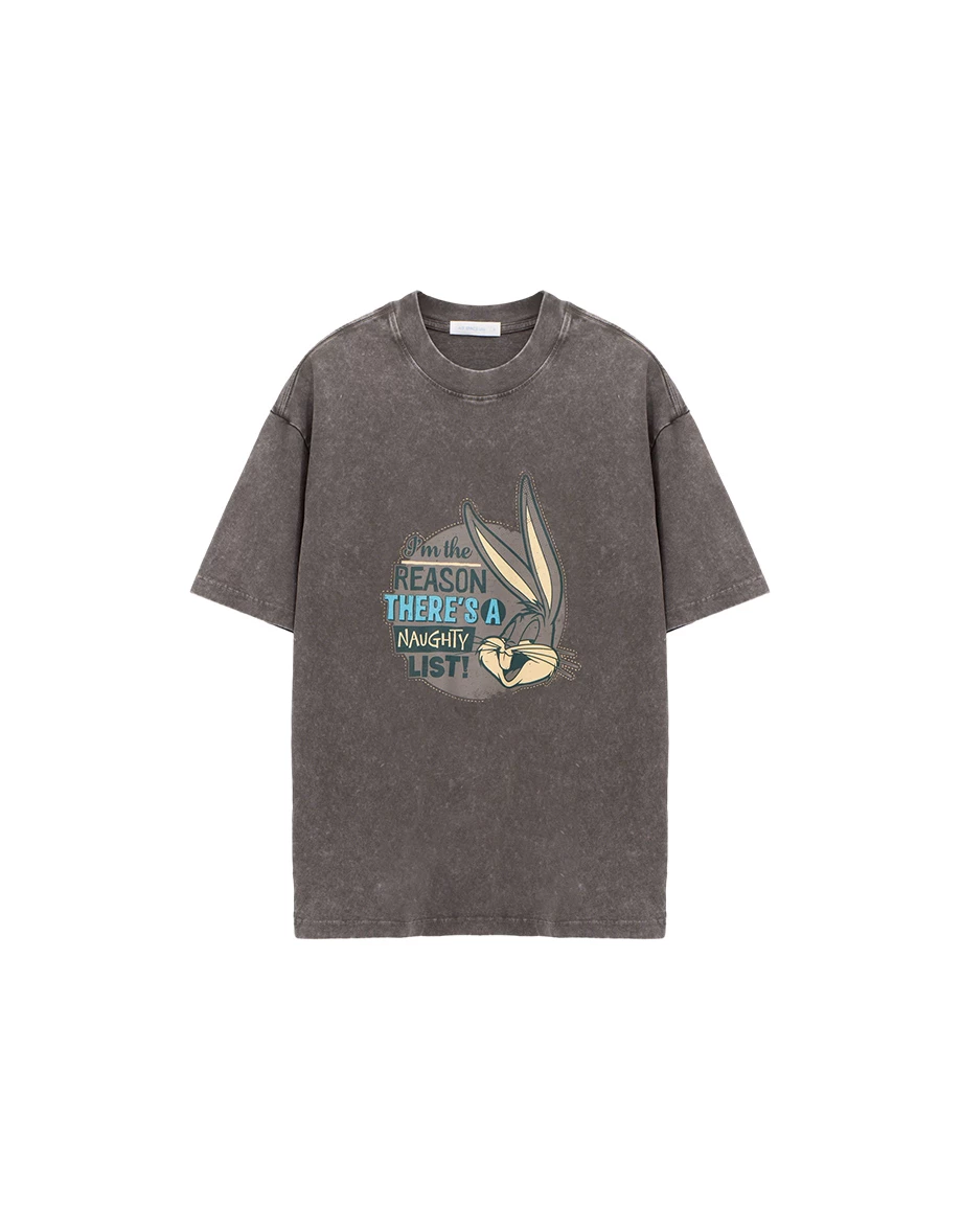 【樂一通】 古著風印花圓領短袖水洗寬版TEE