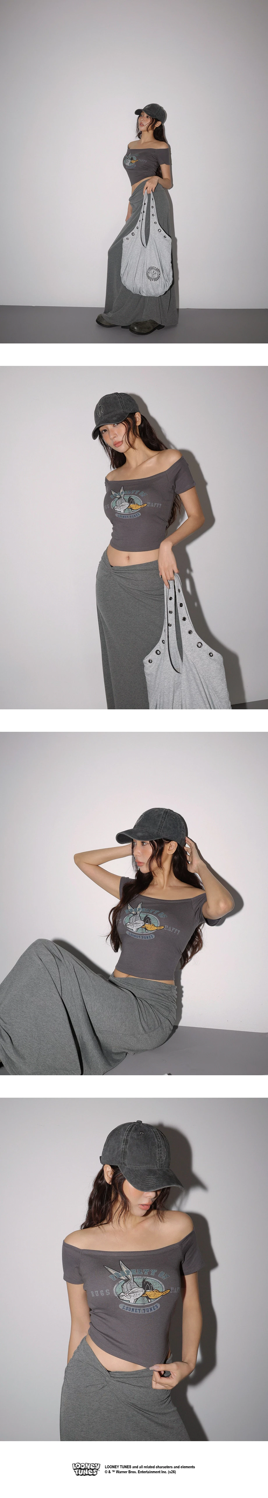 【樂一通】 一字領拉格蘭短袖斑駁印花短版TEE(附胸墊)