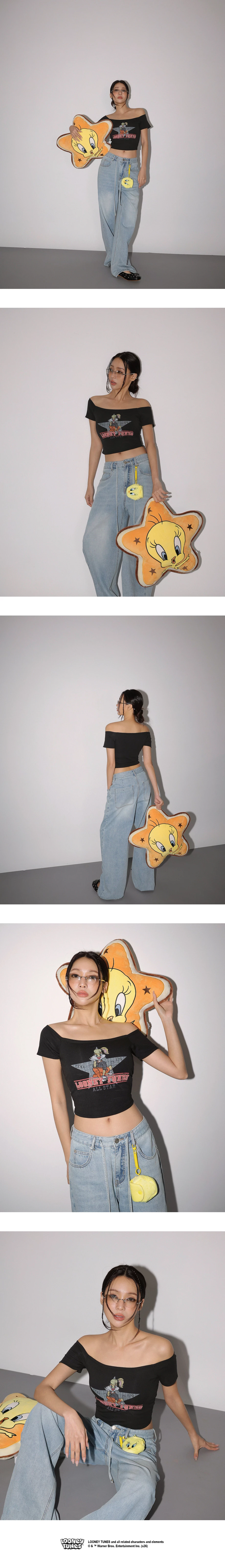 【樂一通】 一字領拉格蘭短袖斑駁印花短版TEE(附胸墊)