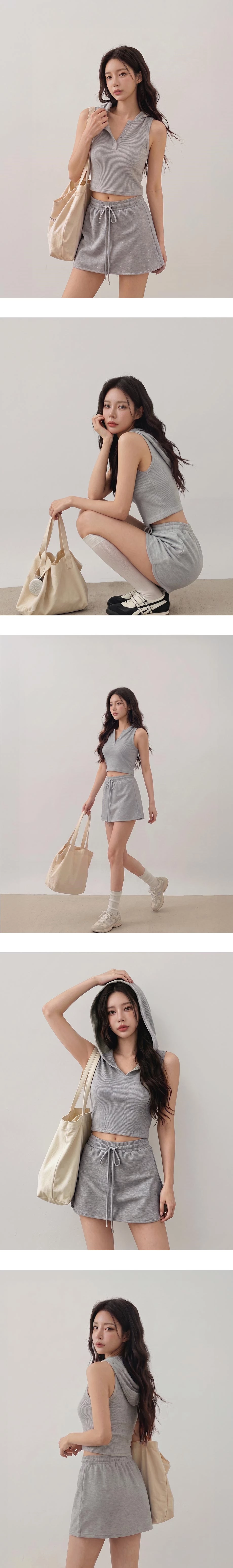 Front Button Placket Ribbed Knit Sleeveless Hooded Top Front Button Placket Ribbed Knit Sleeveless Hooded Top