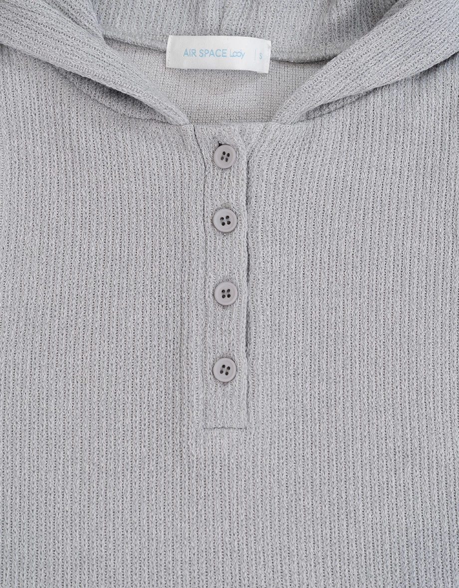 Front Button Placket Ribbed Knit Sleeveless Hooded Top Front Button Placket Ribbed Knit Sleeveless Hooded Top