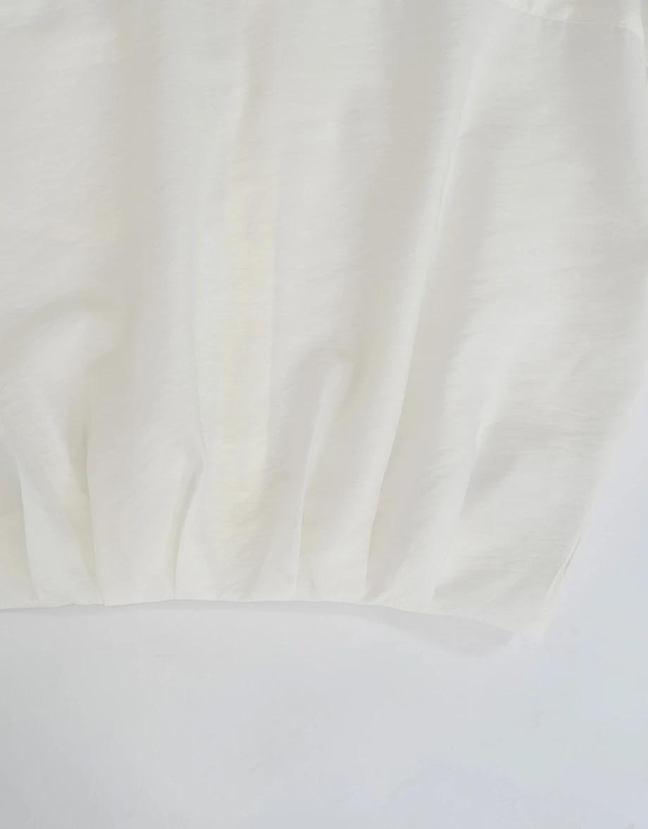 Semi Sheer Ruched Elastic Hemline Cropped Shirt Blouse Semi Sheer Ruched Elastic Hemline Cropped Shirt Blouse