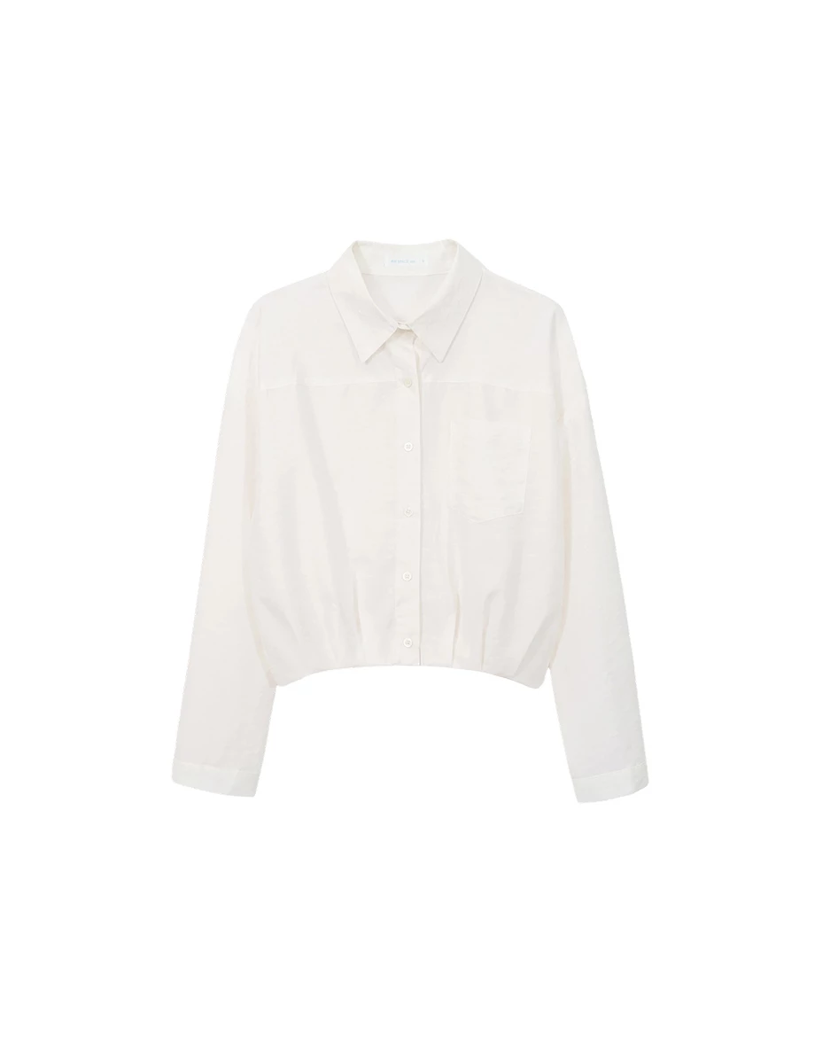 Semi Sheer Ruched Elastic Hemline Cropped Shirt Blouse