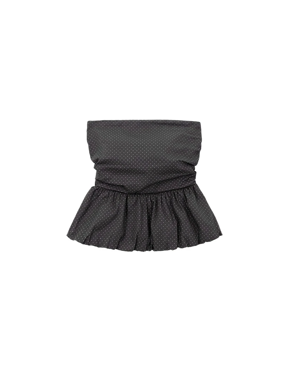 Ruched Waistband Polka Dot Peplum Hem Padded Tube Top