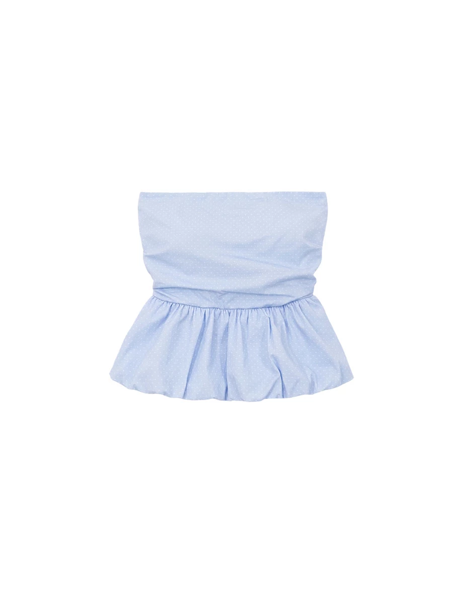Ruched Waistband Polka Dot Peplum Hem Padded Tube Top