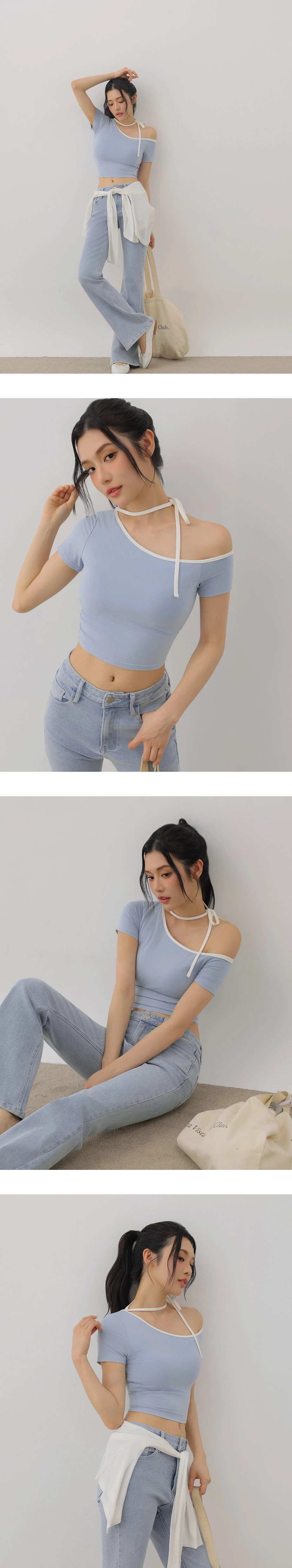 AiR零著感莫代爾不對稱領綁帶短袖BRA TOP AiR零著感莫代爾不對稱領綁帶短袖BRA TOP