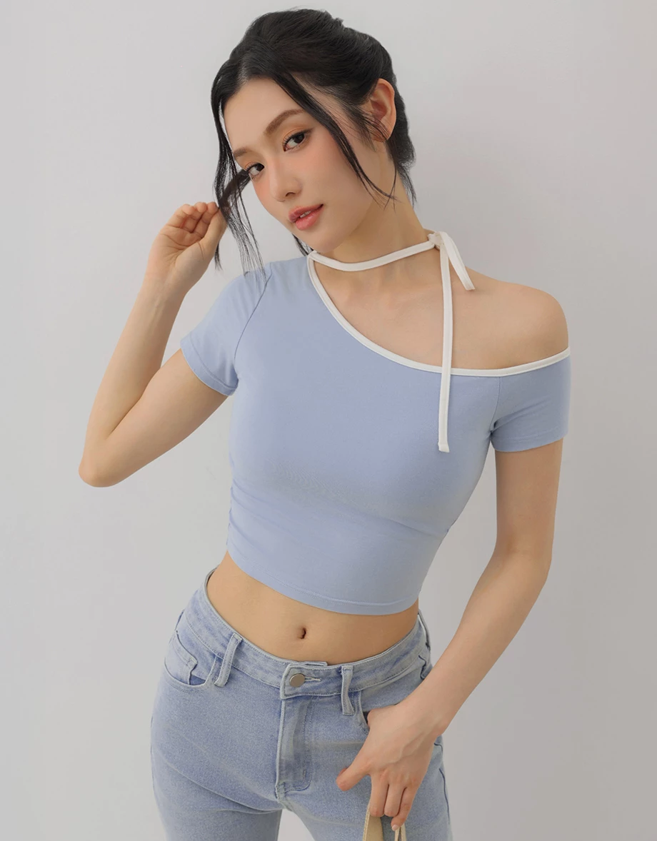 AiR零著感莫代爾不對稱領綁帶短袖BRA TOP