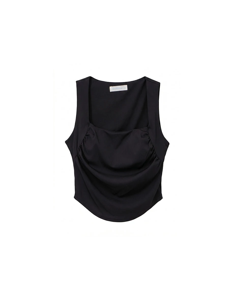 Cooling Fabric Wide Strap Side Ruched Ribbed Crop Padded Tank Top Cooling Fabric Wide Strap Side Ruched Ribbed Crop Padded Tank Top