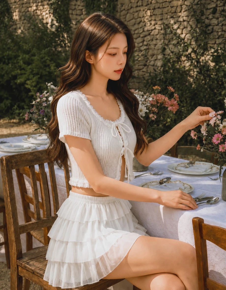 方領網紗花邊雙綁帶短袖波浪線條開襟針織衫 方領網紗花邊雙綁帶短袖波浪線條開襟針織衫