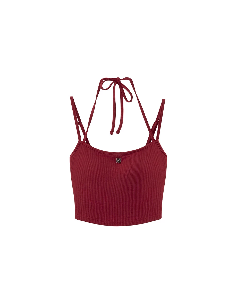 Multi Way Halter Strappy Ribbed Padded Cami Bra Top with AIR SPACE Metallic Logo