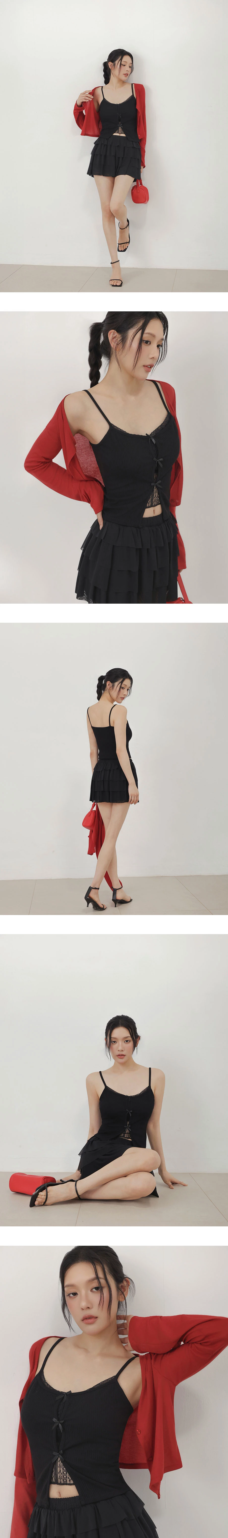 Ribbed Lace Panel Bow Front Padded Cami Bra Top Ribbed Lace Panel Bow Front Padded Cami Bra Top