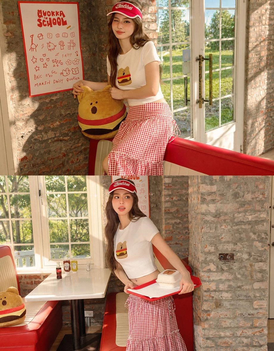 【DINOTAENG】Fluffy Embroidery Cropped T-Shirt