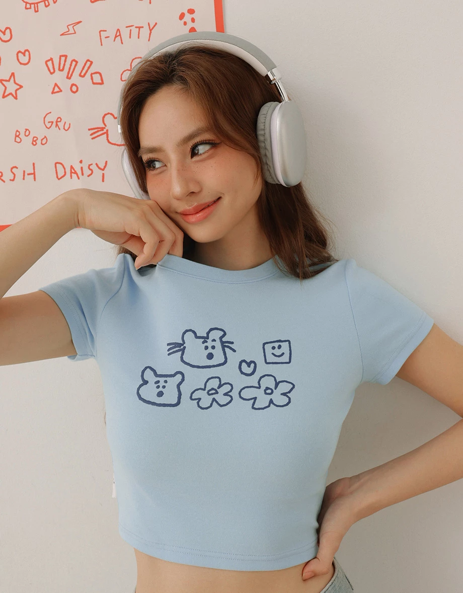 【DINOTAENG】Puff Print Cropped T-Shirt 【DINOTAENG】Puff Print Cropped T-Shirt