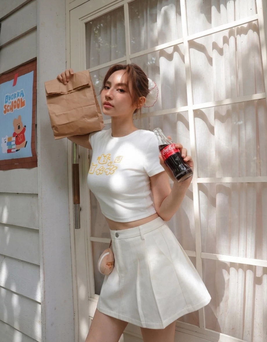 【DINOTAENG】Puff Print Cropped T-Shirt