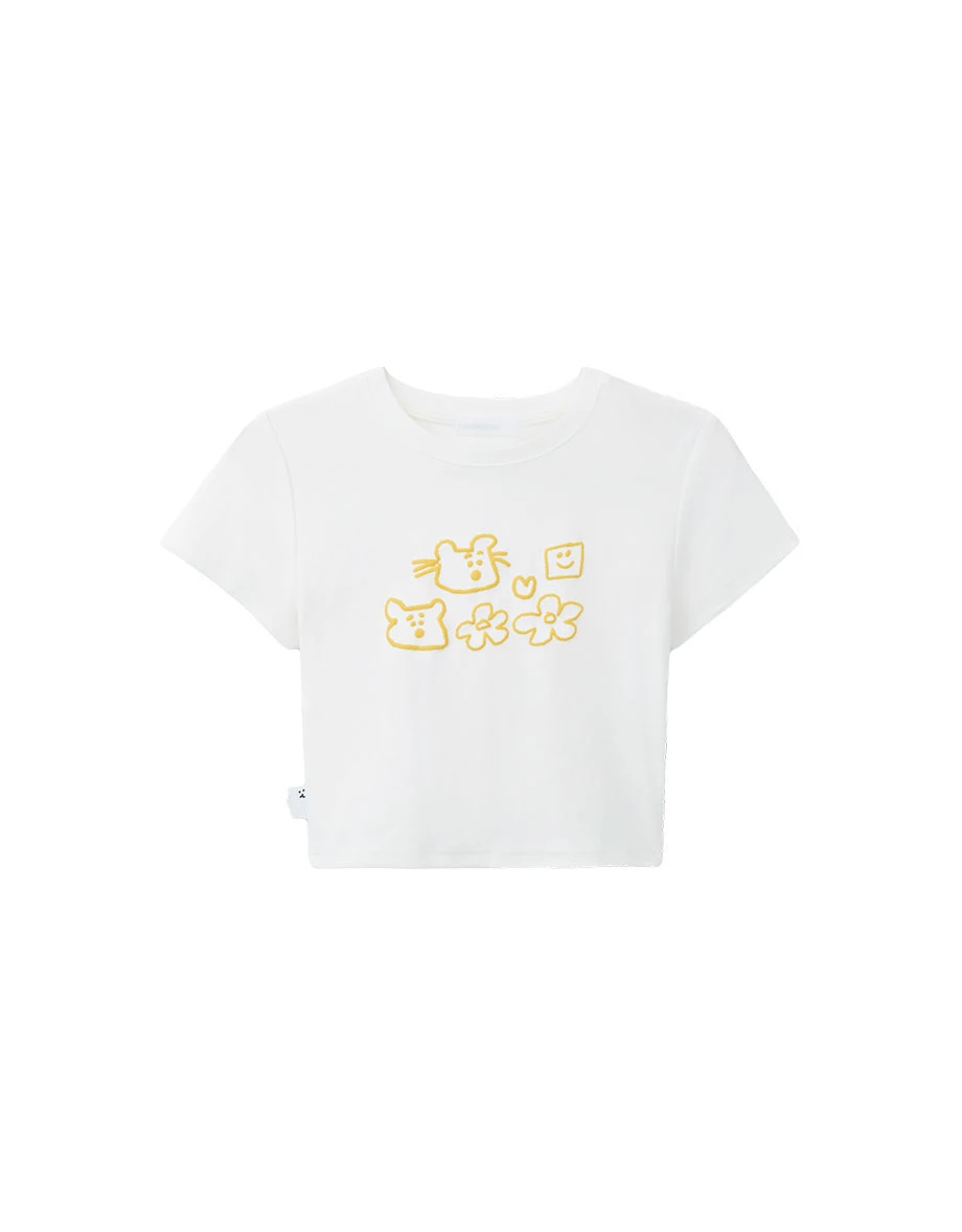 【DINOTAENG】Puff Print Cropped T-Shirt