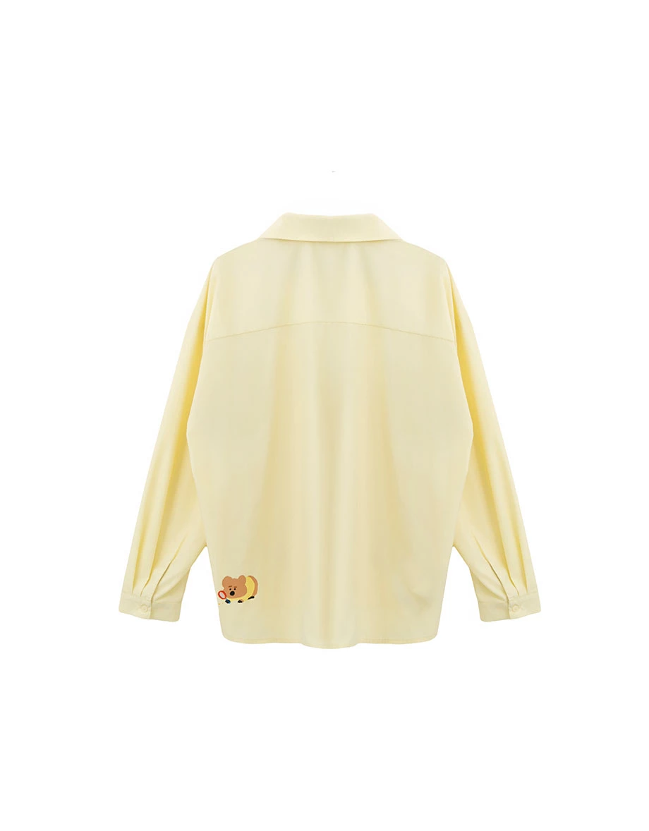 【DINOTAENG】Graphic Woven Label Long Sleeve Oversized Shirt