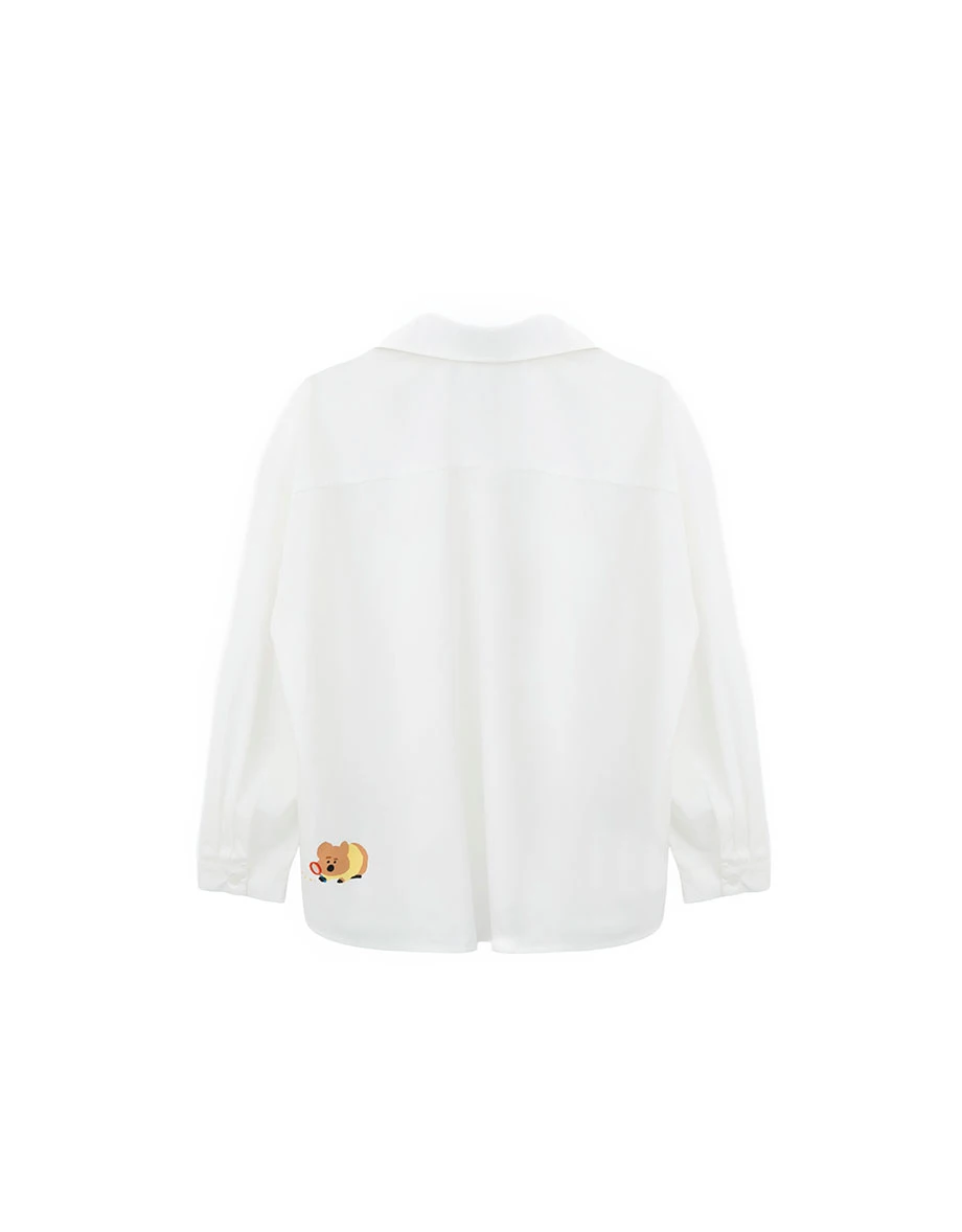 【DINOTAENG】Graphic Woven Label Long Sleeve Oversized Shirt