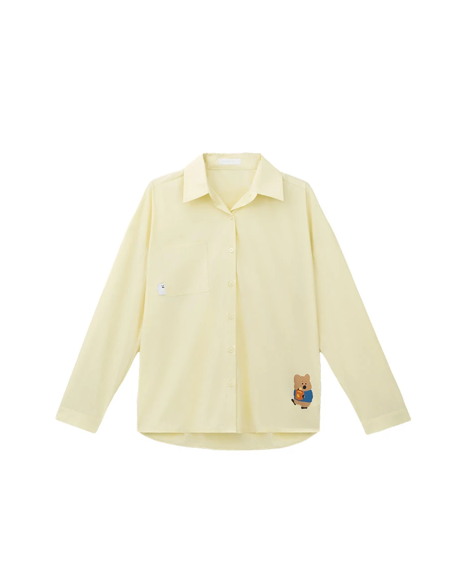 【DINOTAENG】Graphic Woven Label Long Sleeve Oversized Shirt