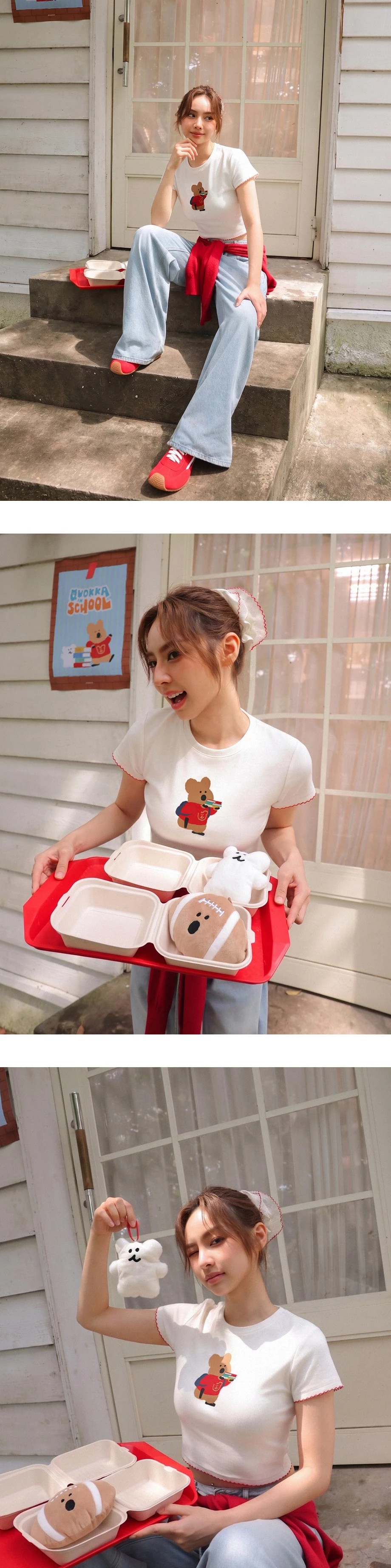 【DINOTAENG】Graphic Cropped T-Shirt With Ruffled Hem 【DINOTAENG】Graphic Cropped T-Shirt With Ruffled Hem