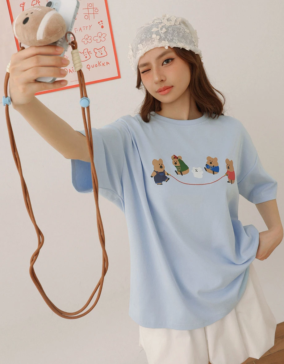 【DINOTAENG】彩色印花圓領短袖寬版TEE