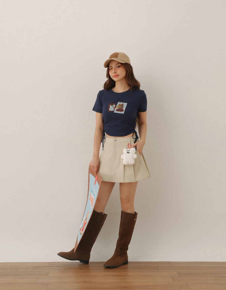 【DINOTAENG】Side Drawstring Ruched Cropped T-Shirt 【DINOTAENG】Side Drawstring Ruched Cropped T-Shirt