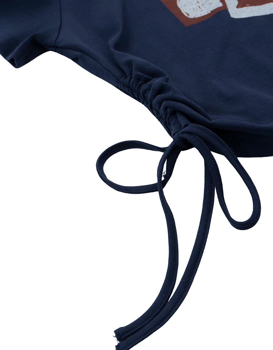 【DINOTAENG】Side Drawstring Ruched Cropped T-Shirt