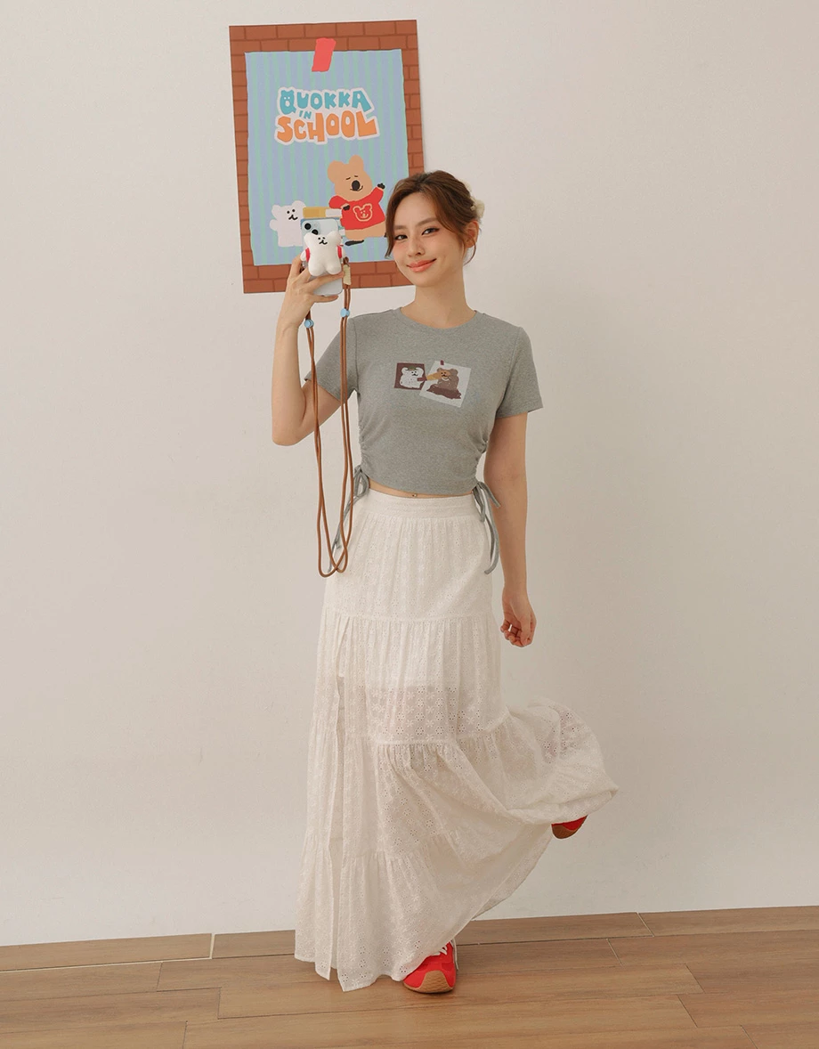 【DINOTAENG】Side Drawstring Ruched Cropped T-Shirt 【DINOTAENG】Side Drawstring Ruched Cropped T-Shirt